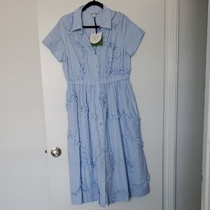 Kate Spade Blue Pleated Sundress Midi With Pockets